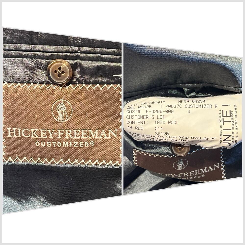 Hickey Freeman Customized 44R 38x27 Gray Ice Blue Multi-Stripe Suit 3/2 Roll - Picture 11 of 16